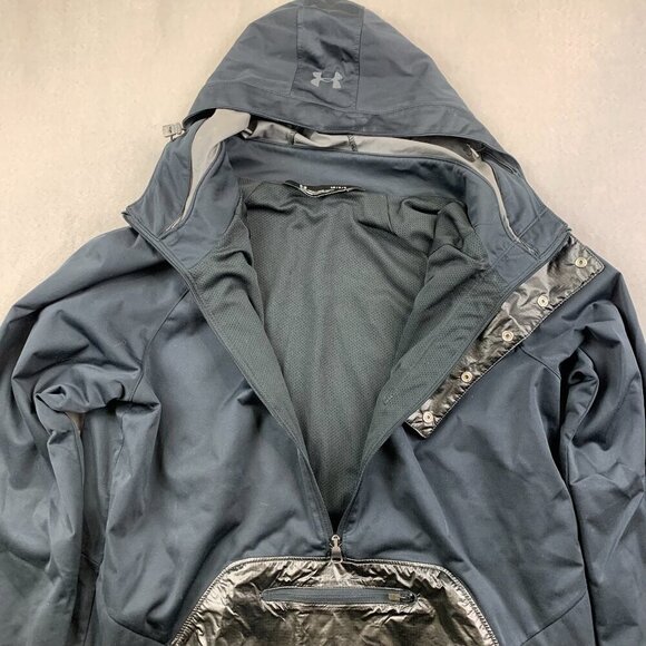 Under Armour Mens Large Anorak Jacket Large Fitted Black Hooded Storm Pullover - Picture 6 of 13